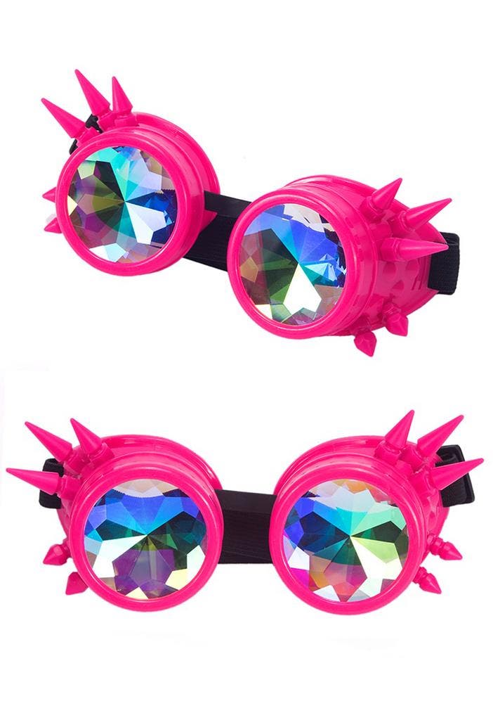 Goggles Steampunk Bril Spikes Roze Montuur Caleidoscoop Glaz, Hobby en Vrije tijd, Feestartikelen, Nieuw, Ophalen of Verzenden