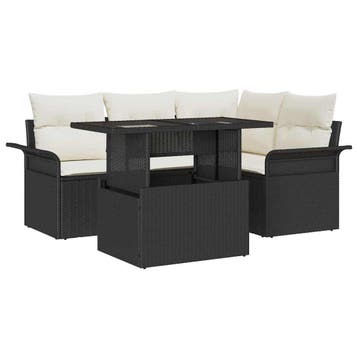vidaXL Tuinbank Set 5 st Zwart [Synthetisch]: Poly Riet, Verzenden, Nieuw