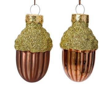 Kersthangers Glas Eikelvorm Espresso 4 cm Set van 12, Nieuw