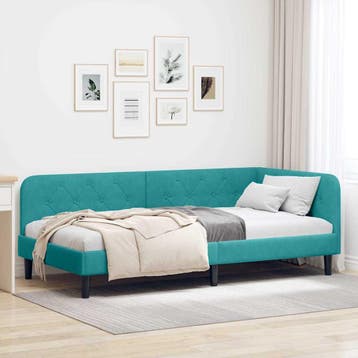vidaXL Hoek Bed Frame Turquoise 90 x 200 cm Fluweel, Verzenden