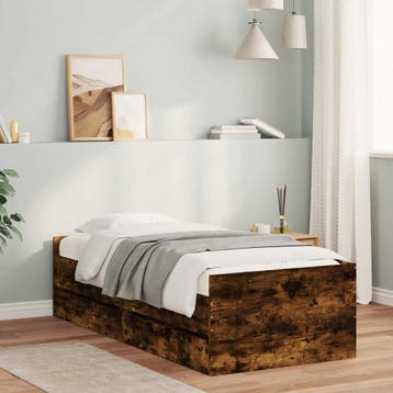 vidaXL Bedframe met lade met opslag Gerookt eiken Massief, Verzenden, Nieuw