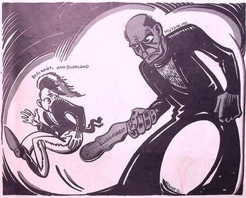 Spotprent met Mussolini en van Blokland (lijst optie), Antiek en Kunst, Verzenden