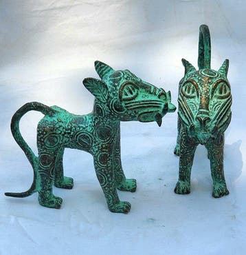 Prachtig paar, kleine luipaardstijl Benin & Togo - in de, Antiek en Kunst
