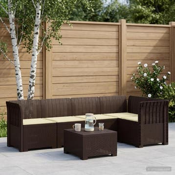 vidaXL 5-Zits Tuinbank met Kussens Rattanlook PP Bruin, Verzenden, Nieuw