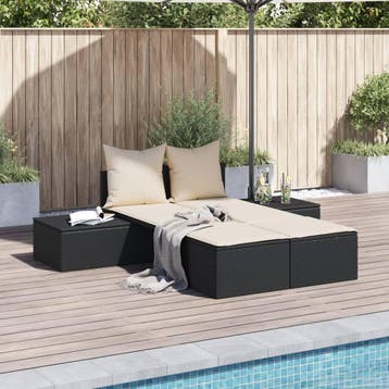vidaXL Ligbed 2-persoons met kussens poly rattan zwart, Verzenden