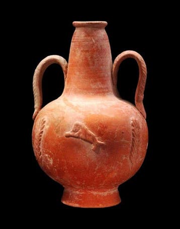 Oud-Romeins - Amphoriskos in sigillata met decor van leeuwen