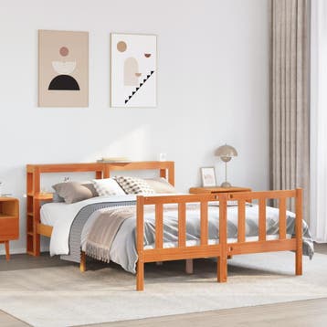 vidaXL Bedframe met hoofdbord massief grenenhout wasbruin, Verzenden, Nieuw
