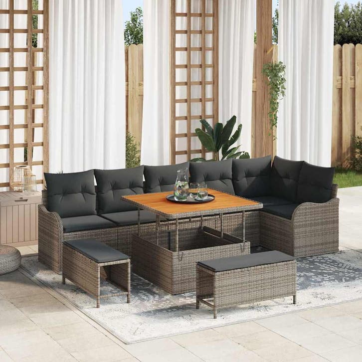 vidaXL Tuinbank Set met kussen met opslag 9 pcs Grijs, Jardin & Terrasse, Ensembles de jardin, Envoi