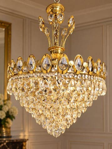 Kroonluchter - Verguld messing - Antieke kristallen lamp