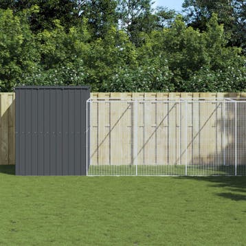 vidaXL Hondenhok met ren 214x865x181 cm gegalvaniseerd staal, Verzenden