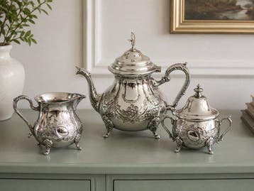 Théière (3) - Métal, Plaqué(e) argent - ensemble décoratif