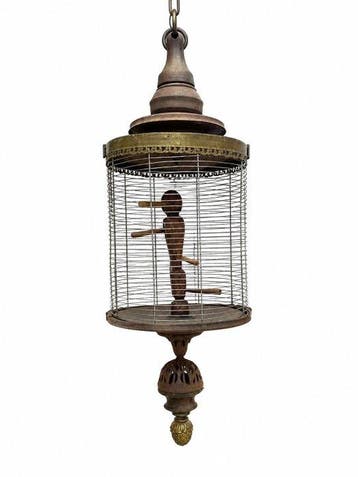 Jugendstil Vogelkooi - Metaal, Hout - Franse Landhuisstijl, Antiek en Kunst