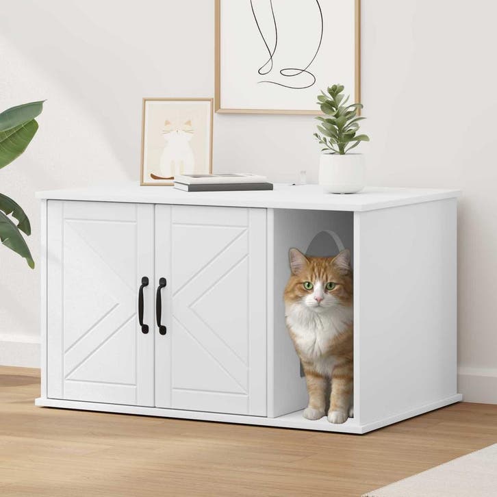 vidaXL Kattenhuis Wit 85 x 55 x 50,5 cm Bewerkt hout, Dieren en Toebehoren, Katten-accessoires, Nieuw, Verzenden