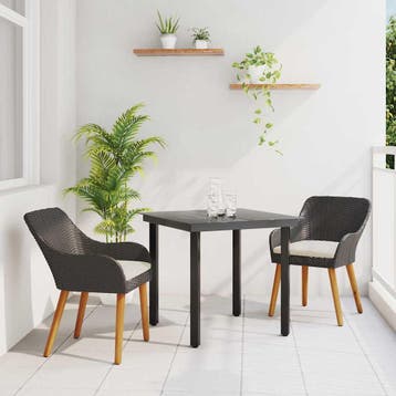 vidaXL Tuin Eettafel Set 3 st Zwart poly rattan, Verzenden, Nieuw