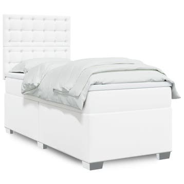 vidaXL Boxspring met matras kunstleer wit 90x200 cm, Verzenden, Nieuw