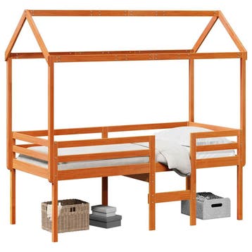 vidaXL Hoogslaper met dak massief grenenhout wasbruin 90x200, Verzenden, Nieuw