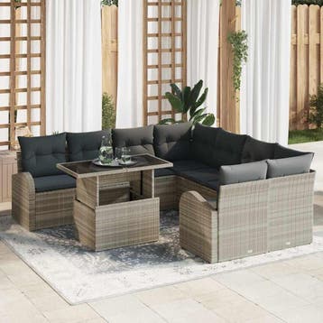 vidaXL Tuinbank Set 9 st Lichtgrijs poly rattan, Verzenden