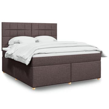 vidaXL Boxspring met matras stof donkerbruin 180x200 cm, Verzenden
