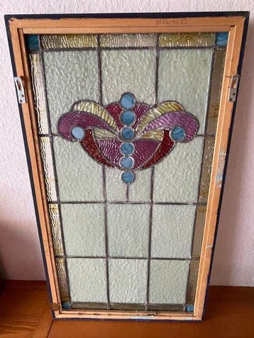 Glas-in-loodraam - 1920-1930 - hoogwaardig ingelijst, Antiek en Kunst