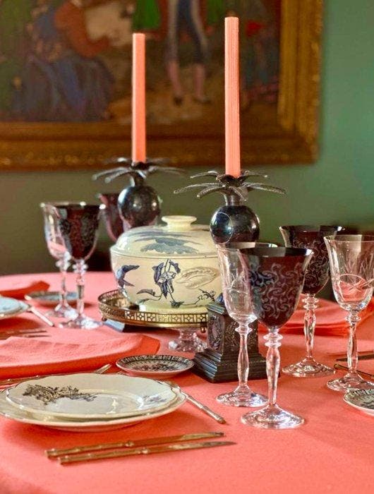 Elegant oranje tafelkleed voor grote tafels. - Tafelkleed -, Antiek en Kunst, Curiosa en Brocante