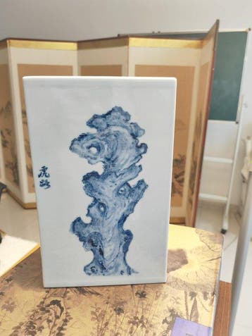 Vaas - Porselein - China - Blauw & Wit Vierkante Vaas, Antiek en Kunst