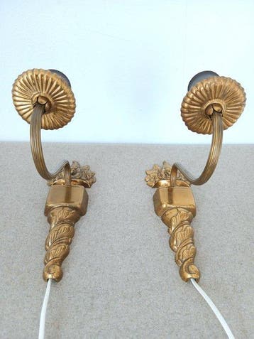 Wandlamp (2) - Verguld brons - mid-century wandappliques