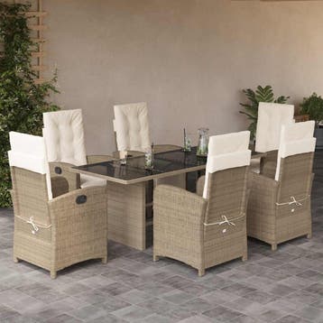 vidaXL 7-delige Tuinset met kussens poly rattan beige, Verzenden, Tuinset