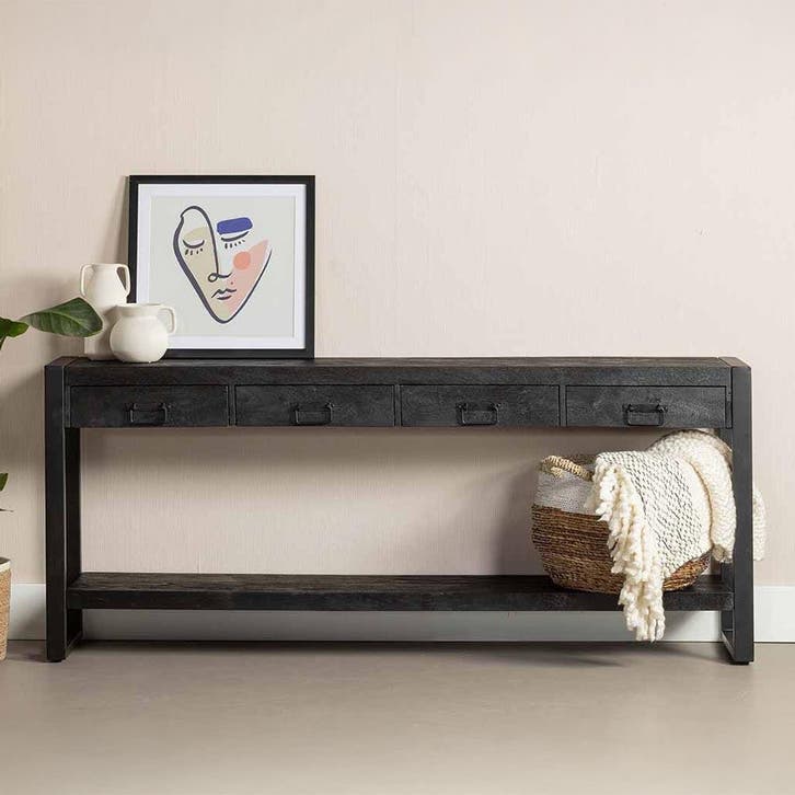 Mangohout Sidetable Britt 180 Zwart, Huis en Inrichting, Tafels | Sidetables, Nieuw, Overige houtsoorten, Verzenden