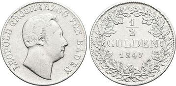 1/2 Gulden 1847 Baden-durlach Leopold 1830-1852, Verzenden