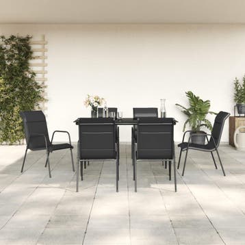 vidaXL 7-delige Tuinset textileen en staal zwart, Verzenden, Tuinset
