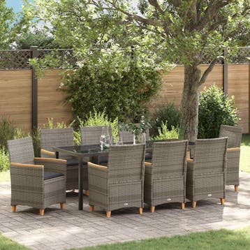 vidaXL Tuin Eettafel Set 9 st Grijs poly rattan, Verzenden, Nieuw