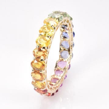 Bague - 14 carats Or jaune - 4.84ct. tw. Saphir - Rainbow