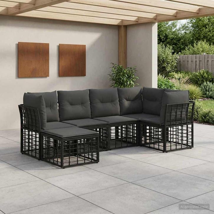 vidaXL Buiten bank set Zwart Polyester, Jardin & Terrasse, Ensembles de jardin, Envoi