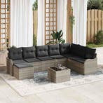 vidaXL Tuinbank Set met kussen 9 pcs Lichtgrijs Poly rattan, Verzenden, Nieuw