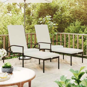 vidaXL Ligbedden 2 st met voetensteun polyetheen rattan, Tuin en Terras, Verzenden, Nieuw
