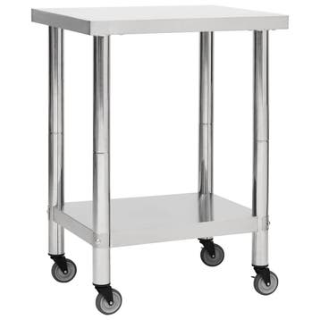 vidaXL Keukenwerktafel met wielen 80x45x85 cm roestvrij, Verzenden