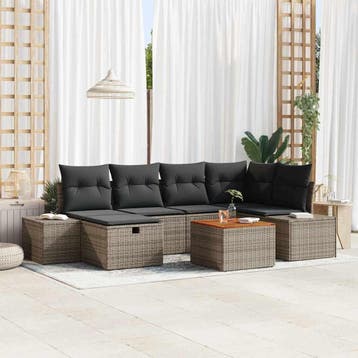 vidaXL Tuinbank Set 7 st Grijs Poly rattan, Tuin en Terras, Verzenden, Nieuw