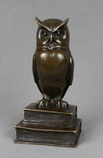 Sculpture, The Wise Owl - 22 cm - Bronze patiné