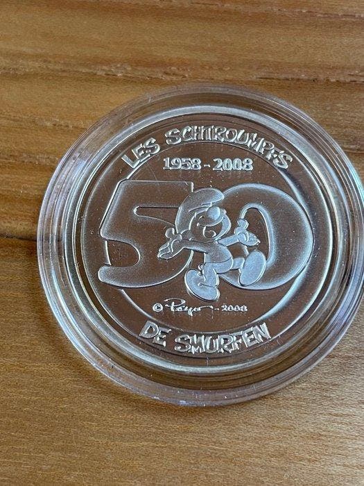België. 5 Euro 2008 De Smurfen Proof (Zonder minimumprijs), Timbres & Monnaies, Monnaies | Europe | Monnaies non-euro