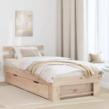 vidaXL Bedframe met hoofdeinde Naturel 90 x 200 cm Massief, Huis en Inrichting, Verzenden, Nieuw