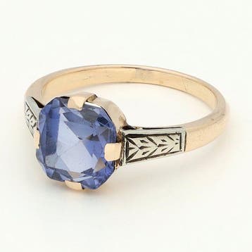 Bague - 14 carats Or rose, Or blanc - Saffier, Nieuw