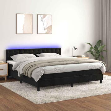 vidaXL Boxspring met matras en LED fluweel zwart 180x200 cm, Verzenden