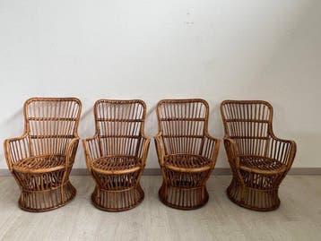 Ensemble de sièges - Bambou, Vimini - Quatre fauteuils à
