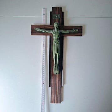 Art Deco Crucifix - Hout, Metaal - 1920-1930 - 50 cm, Antiek en Kunst