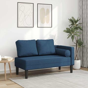 vidaXL Chaise longue met kussens stof blauw, Verzenden