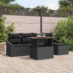 vidaXL Tuin Eettafel Set met kussen 6 pcs Zwart en Bruin, Verzenden, Nieuw