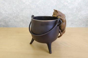 Sculpture, Exquisite Art Deco Bronze Cat Climbing in a Pot –