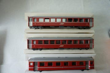 Bemo H0m - Ensemble de train (3) - 3 x voitures de voyageurs