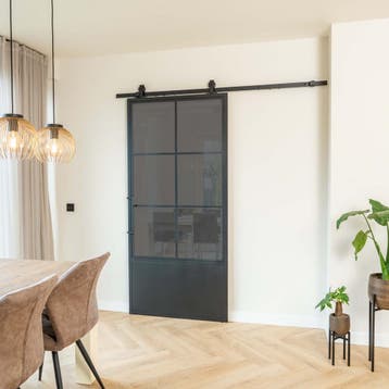 Stalen Schuifdeur Zwart 6 Vlaks met kickplate Rook glas *, Bricolage & Construction, Châssis & Portes coulissantes