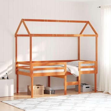 vidaXL Hoogslaper met dak massief grenenhout wasbruin 90x190, Verzenden